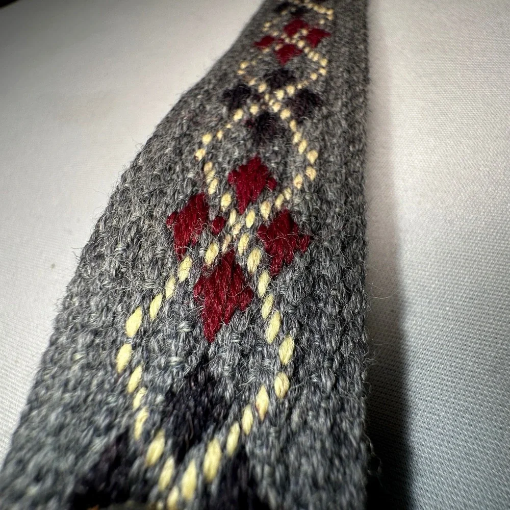 Canterbury Leather Belt Mens 36 Brown Woven Wool Brass Buckle Geometric Tribal‎